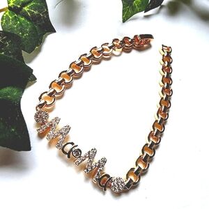 Gold Filled Chain Bracelet Mama with Crystals